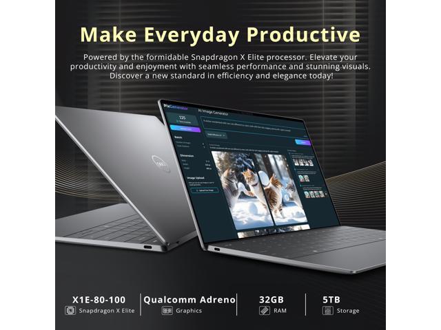 Dell XPS 13 9345 13.4' FHD+ Laptop, Snapdragon X Elite X1E-80-100, 32GB DDR5, 5TB Storage(4TB SSD+1TB Docking Station Set), Qualcomm Adreno,...