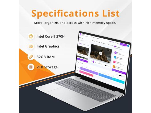 HP OmniBook 7 16' 2K OLED Touchscreen Laptop, Intel Core 9 270H, 32GB DDR5, 2TB Storage(1TB SSD+1TB Docking Station Set), Intel Graphics, Backlit...