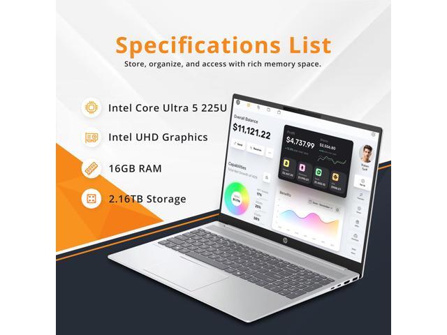HP OmniBook 5 16' 2K Touchscreen Laptop, Intel Core Ultra 5 225U, 16GB RAM, 2.16TB Storage(2TB SSD+160GB Docking Station Set), Intel UHD Graphics,...