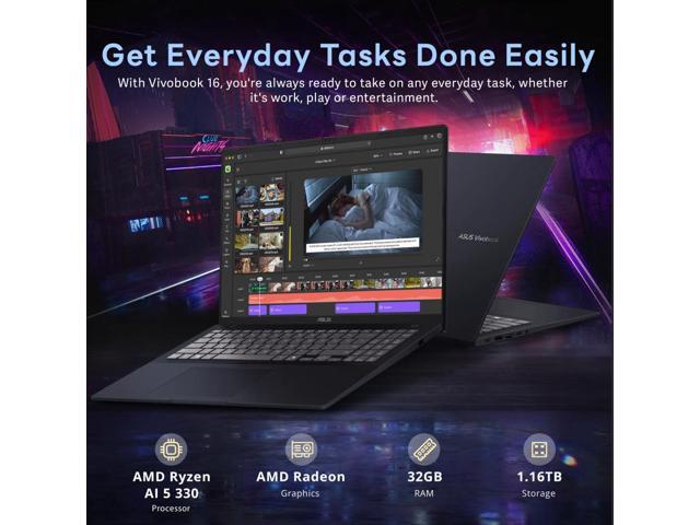ASUS Vivobook 16 16' WUXGA Laptop, AMD Ryzen AI 5 330, 32GB RAM, 1.16TB Storage (1TB SSD+160GB Docking Station Set), AMD Radeon Graphics, Numeric...