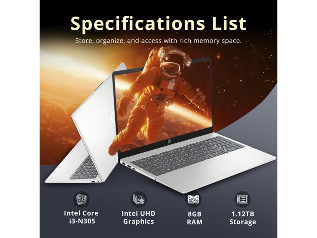 HP 15.6' HD Laptop, Intel Core i3 N305, 8GB DDR4, 1.12TB Storage(128GB UFS+1TB Docking Station Set), Intel UHD Graphics, Copilot AI, Win 11,...