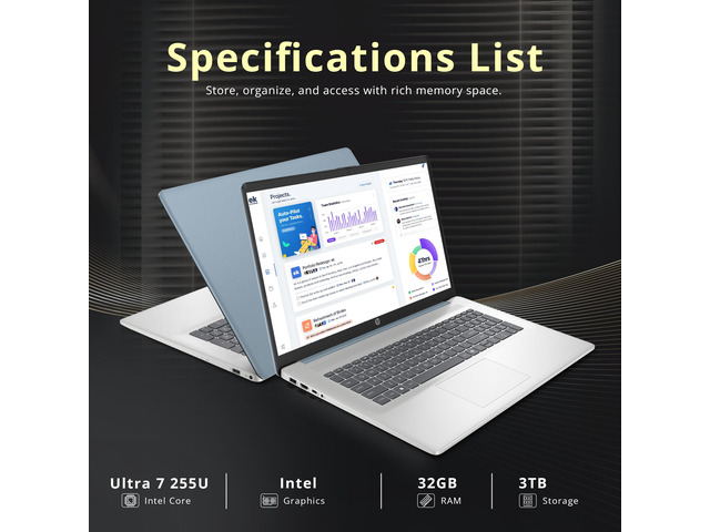 HP 17.3' HD+ Touchscreen Laptop, Intel Ultra 7 255U, 32GB RAM, 3TB Storage (2TB SSD+1TB Docking Station Set), Intel Graphics, Numeric Keypad,...