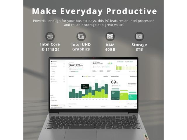 Lenovo Ideapad 3 15.6' FHD IPS Anti-Glare Touch Laptop, Intel Core i3-1115G4, 40GB DDR4, 3TB Storage (2TB SSD+1TB Docking Station Set), 720p HD...