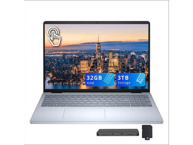 Dell 16' FHD+ Touchscreen Laptop, Intel Core 7 150U, 32GB RAM, 3TB Storage (2TB SSD+1TB Docking Station), Intel UHD Graphics, Backlit Keyboard,...