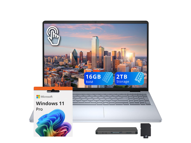 Dell 16' FHD+ Touchscreen Laptop, Intel Core 7 150U, 16GB RAM, 2TB Storage (1TB SSD+1TB Docking Station), Intel UHD Graphics, Backlit Keyboard,...