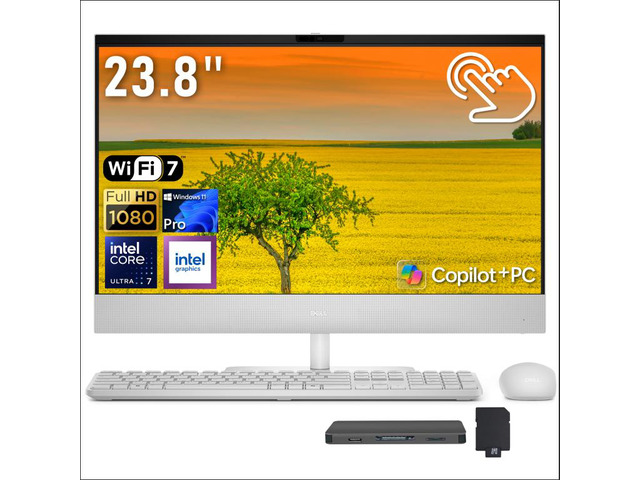 Dell All-in-One AI Desktop, 23.8' FHD Touchscreen Display, Intel Ultra 7-355, 64GB RAM, 3TB Storage (2TB SSD+1TB Docking Station), Intel Graphics,...