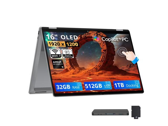 HP OmniBook X Flip 2-in-1 16' FHD+ OLED Touchscreen Laptop, AMD Ryzen AI 9 465, 32GB LPDDR5X, 1.5TB Storage (512GB SSD+1TB Docking Station),.