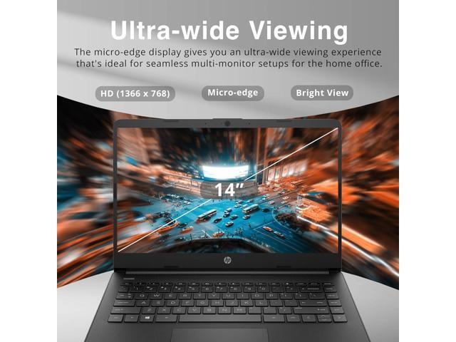 HP Stream 14' HD BrightView Laptop, Intel Celeron N4120, 8GB RAM, 64GB eMMC, Intel UHD Graphics, 720p Webcam, 1 Year Office 365, Black, Win 11 S,...