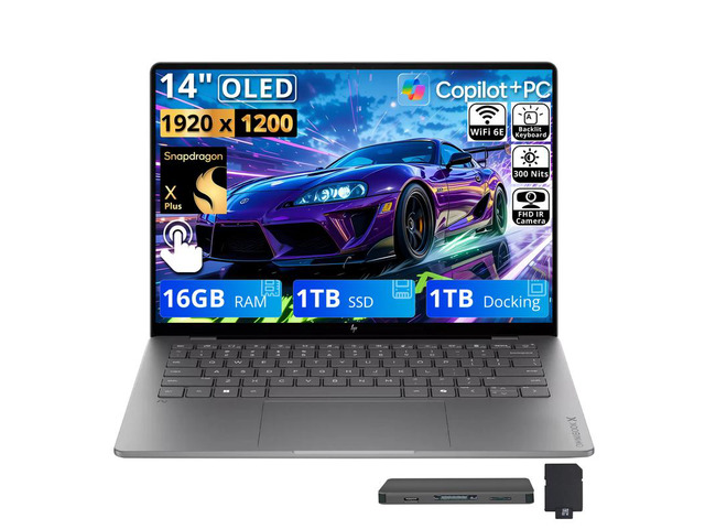 HP 14' OmniBook X Laptop for Work & Creation, Snapdragon X Plus, 16GB LPDDR5X, 2TB Storage (1TB SSD+1TB Docking Station), Adreno Graphics, Long...