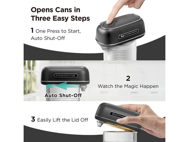 Kitchen Mama Orbit One Rechargeable Can Opener: Hands-Free, USB-C Charging, Auto Shut-Off, Smooth Edge, Professional Blade for Large Cans, with...