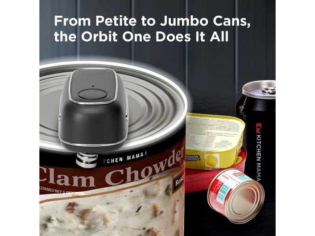 Kitchen Mama Orbit One Rechargeable Can Opener: Hands-Free, USB-C Charging, Auto Shut-Off, Smooth Edge, Professional Blade for Large Cans, with...