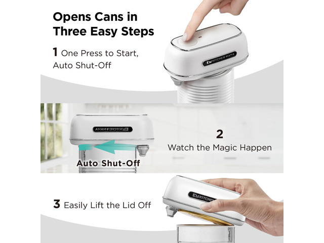 Kitchen Mama Orbit One Rechargeable Can Opener: Hands-Free, USB-C Charging, Auto Shut-Off, Smooth Edge, Professional Blade for Large Cans, with...