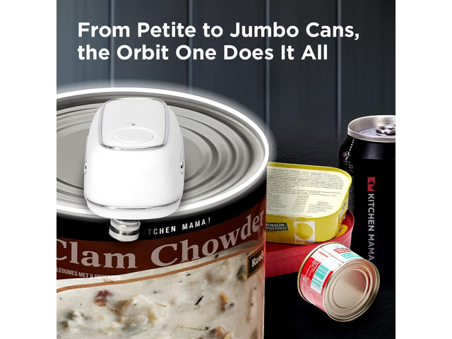 Kitchen Mama Orbit One Rechargeable Can Opener: Hands-Free, USB-C Charging, Auto Shut-Off, Smooth Edge, Professional Blade for Large Cans, with...