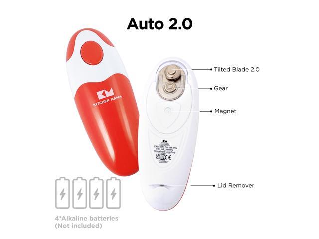 Kitchen Mama Electric Can Opener 2.0: Upgraded Blade Opens Any Can Shape - No Sharp Edge, Food-Safe, Handy with Lid Lift, Battery Operated Handheld...