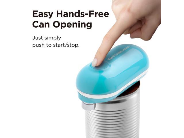 Kitchen Mama Mini Electric Can Opener: Open Your Cans with A Simple Push of Button - No Sharp Edge, Food Safe and Battery Operated Cute Opener(Blue)