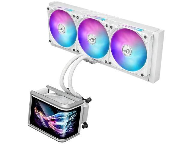 ASUS ROG RYUO IV SLC 360 ARGB White Edition All-in-one AIO Liquid CPU Cooler, 200mm short water,3D visual effects, curved 6.67'' AMOLED screen and...