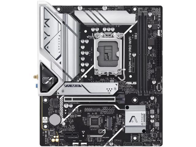 ASUS B760M-AYW PRO WIFI, an Intel B760 (LGA 1700) mATX motherboard with PCIe 4.0, two M.2 slots, DDR5, WIFI 6, Realtek 2.5Gb Ethernet, DP & HDMI,...