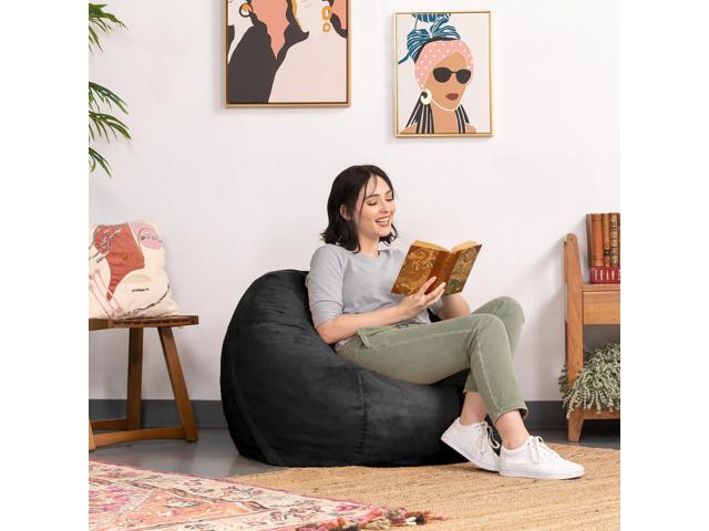 Jaxx Saxx 3 Foot Round Bean Bag w/ Removable Cover, Black