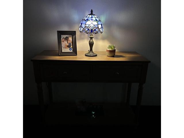 ENJOY DECOR LAMPS Tiffany Style Mini Table Lamp Blue Stained glass Baroque Style Lavender for Living Room Bedroom Bedside 8'W*8'D*15'H
