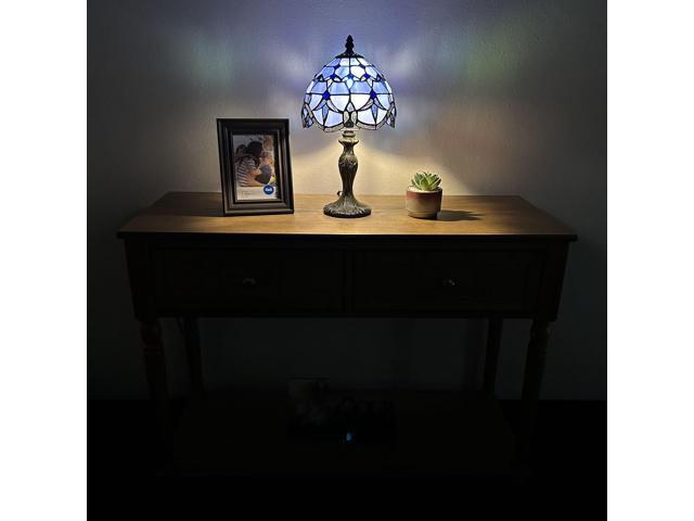 ENJOY DECOR LAMPS Tiffany Style Mini Table Lamp Blue Stained glass Baroque Style Lavender for Living Room Bedroom Bedside 8'W*8'D*15'H
