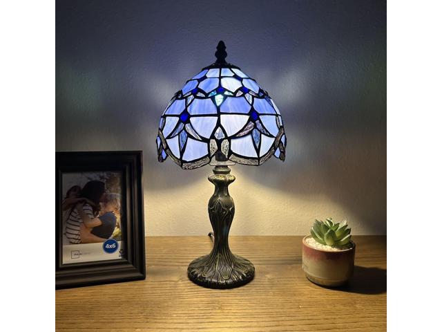 ENJOY DECOR LAMPS Tiffany Style Mini Table Lamp Blue Stained glass Baroque Style Lavender for Living Room Bedroom Bedside 8'W*8'D*15'H