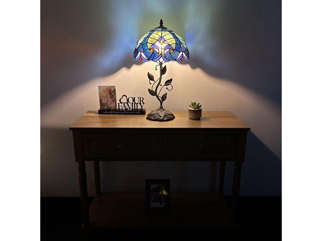 ENJOY DECOR LAMPS Tiffany Style Table Lamp Green Blue Stained Glass Included LED Bulb for Living Room Dining Room Bedroom Bedside 12'W*12'D*22'H