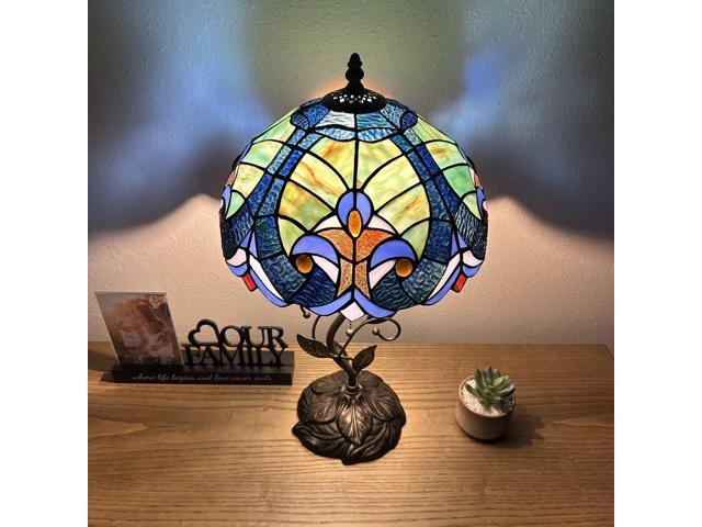 ENJOY DECOR LAMPS Tiffany Style Table Lamp Green Blue Stained Glass Included LED Bulb for Living Room Dining Room Bedroom Bedside 12'W*12'D*22'H