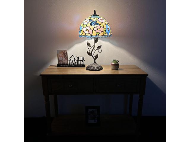 ENJOY DECOR LAMPS Tiffany Style Table Lamp Pink Blue Stained Glass Hummingbird Flowers Included LED Bulb for Living Room Bedroom Bedside...