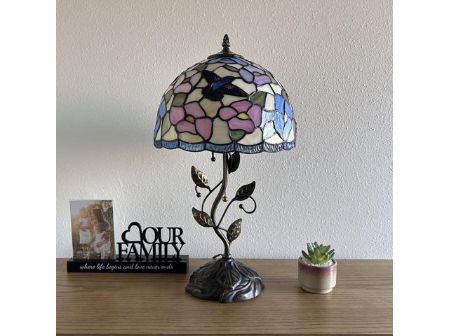 ENJOY DECOR LAMPS Tiffany Style Table Lamp Pink Blue Stained Glass Hummingbird Flowers Included LED Bulb for Living Room Bedroom Bedside...