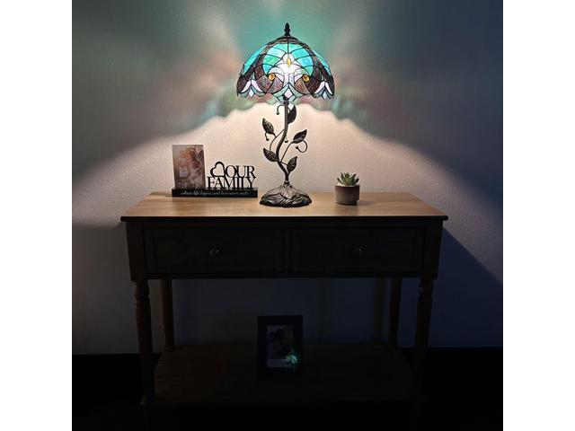 ENJOY DECOR LAMPS Tiffany Style Table Lamp Green Brown Stained Glass Included LED Bulb for Living Room Bedroom Bedside 12'W*12'D*22'H