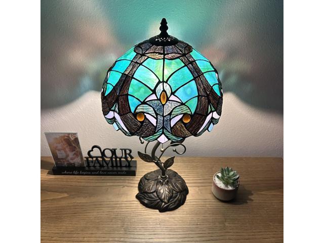 ENJOY DECOR LAMPS Tiffany Style Table Lamp Green Brown Stained Glass Included LED Bulb for Living Room Bedroom Bedside 12'W*12'D*22'H