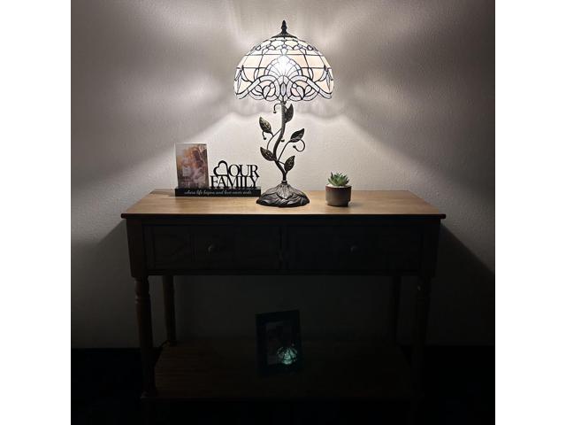 ENJOY DECOR LAMPS Tiffany Style Table Lamp White Stained Glass Baroque Style Lavender Included LED Bulb for Living Room Bedroom Bedside 12'W*12'D*22'H