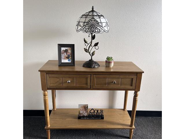 ENJOY DECOR LAMPS Tiffany Style Table Lamp White Stained Glass Baroque Style Lavender Included LED Bulb for Living Room Bedroom Bedside 12'W*12'D*22'H