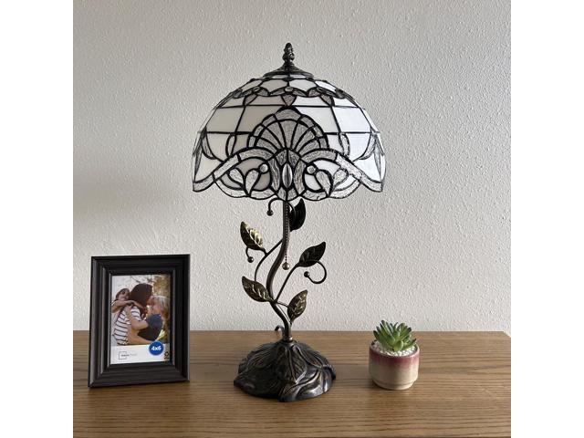 ENJOY DECOR LAMPS Tiffany Style Table Lamp White Stained Glass Baroque Style Lavender Included LED Bulb for Living Room Bedroom Bedside 12'W*12'D*22'H