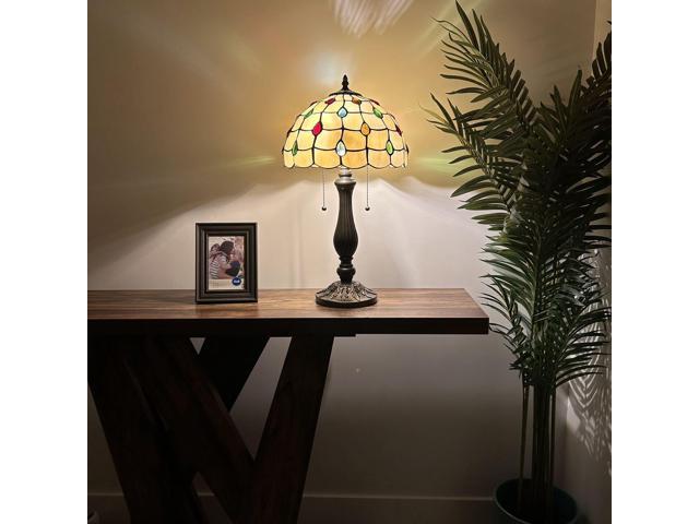 ENJOY DECOR LAMPS Tiffany Style Table Lamp Gold Stained Glass Crystal Beans LED Bulb Included for Living Room Bedroom Bedside 12'W*12'D*22'H