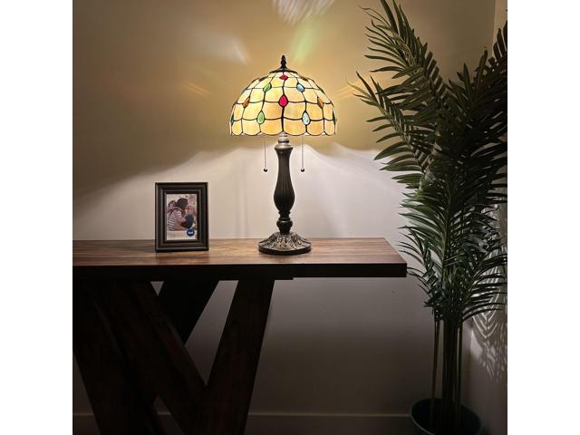 ENJOY DECOR LAMPS Tiffany Style Table Lamp Gold Stained Glass Crystal Beans LED Bulb Included for Living Room Bedroom Bedside 12'W*12'D*22'H