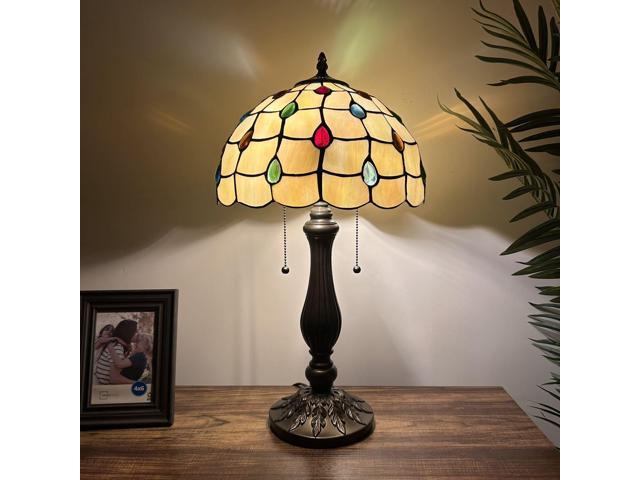 ENJOY DECOR LAMPS Tiffany Style Table Lamp Gold Stained Glass Crystal Beans LED Bulb Included for Living Room Bedroom Bedside 12'W*12'D*22'H