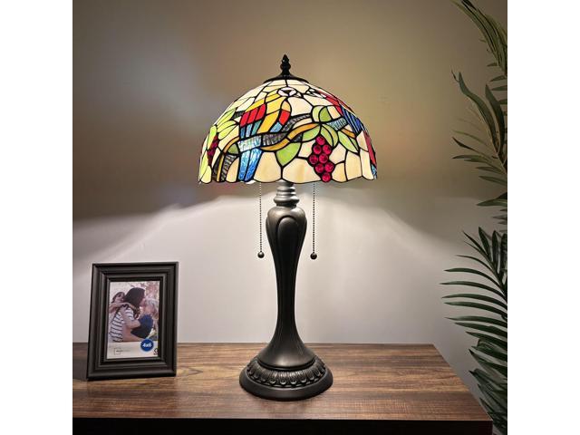 ENJOY DECOR LAMPS Tiffany Style Table Lamp Parrots Blue Red Green Stained Glass Included LED Bulb for Living Room Bedroom Bedside 12'W*12'D*22'H