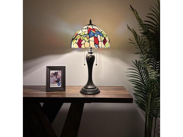 ENJOY DECOR LAMPS Tiffany Style Table Lamp Parrots Blue Red Green Stained Glass Included LED Bulb for Living Room Bedroom Bedside 12'W*12'D*22'H