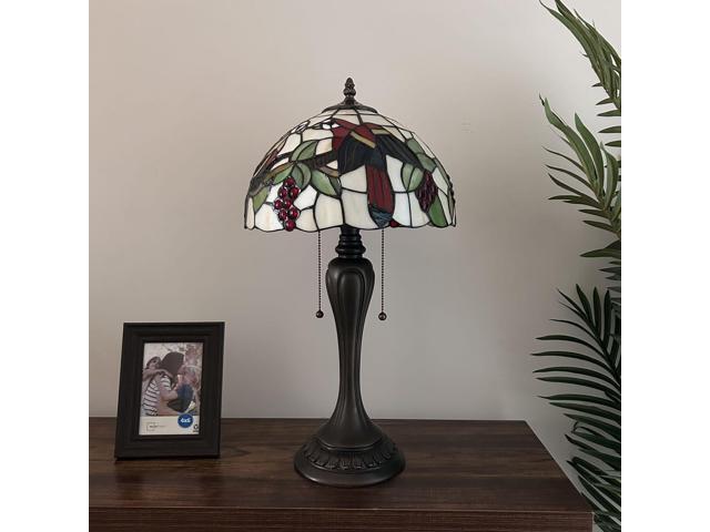 ENJOY DECOR LAMPS Tiffany Style Table Lamp Parrots Blue Red Green Stained Glass Included LED Bulb for Living Room Bedroom Bedside 12'W*12'D*22'H