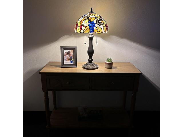 ENJOY DECOR LAMPS Tiffany Style Table Lamp Green Stained Glass Butterfly LED Bulbs Included for Living Room Bedroom 12'W*12'D*22'H
