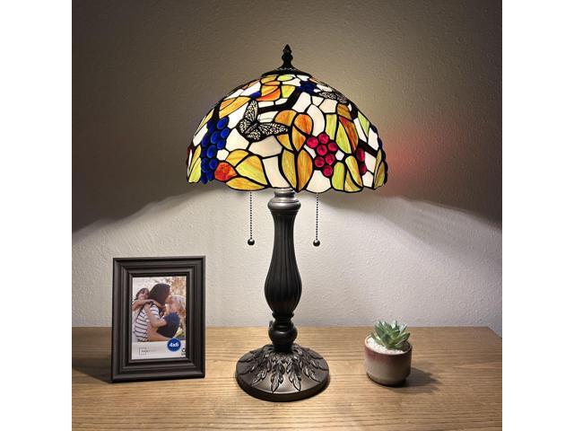 ENJOY DECOR LAMPS Tiffany Style Table Lamp Green Stained Glass Butterfly LED Bulbs Included for Living Room Bedroom 12'W*12'D*22'H