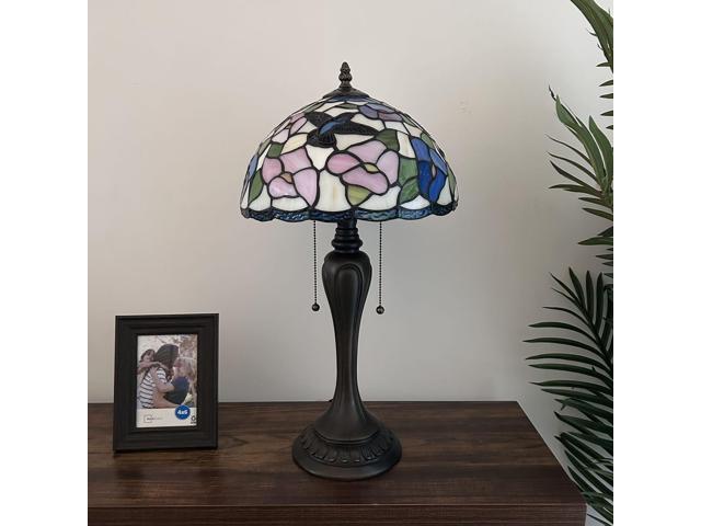 ENJOY DECOR LAMPS Tiffany Style Table Lamp Pink Blue Stained Glass Hummingbird Flowers for Living Room Bedroom Bedside 12'W*12'D*22'H