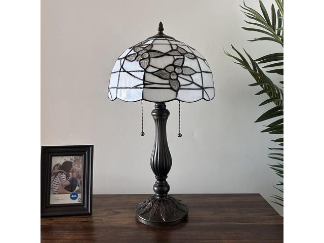 ENJOY DECOR LAMPS Tiffany Style Table Lamp White Stained Glass Flowers LED Bulbs Included for Living Room Bedroom Bedside 12'W*12'D*22'H