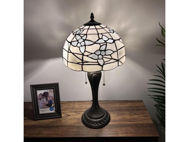 ENJOY DECOR LAMPS Tiffany Style Table Lamp White Stained Glass Flowers Included LED Bulbs For Living Room Bedroom Bedside 12'W*12'D*22'H