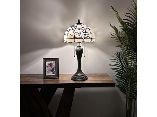 ENJOY DECOR LAMPS Tiffany Style Table Lamp White Stained Glass Flowers Included LED Bulbs For Living Room Bedroom Bedside 12'W*12'D*22'H