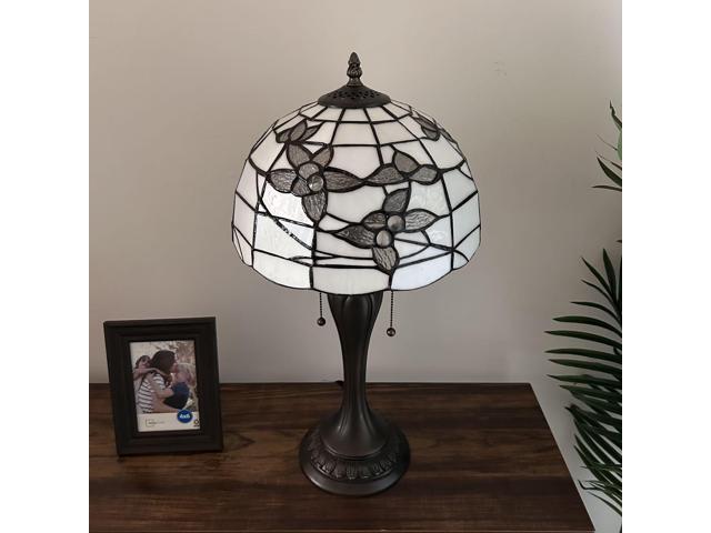 ENJOY DECOR LAMPS Tiffany Style Table Lamp White Stained Glass Flowers Included LED Bulbs For Living Room Bedroom Bedside 12'W*12'D*22'H