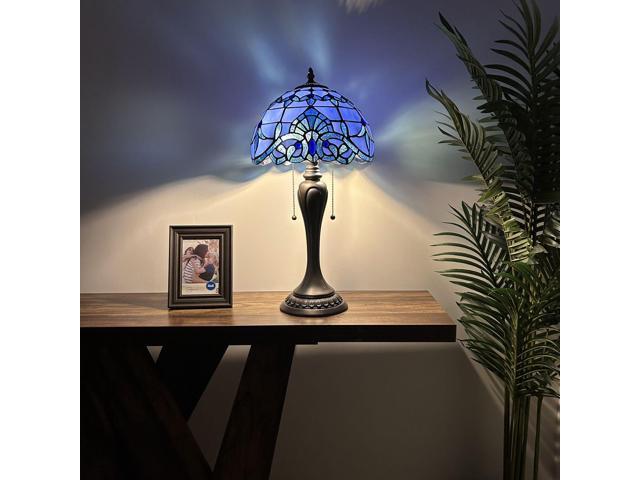 ENJOY DECOR LAMPS Tiffany Style Table Lamp Blue Stained Glass Baroque Style Lavender LED Bulbs Included for Living Room Bedroom Bedside 12'W*12'D*22'H