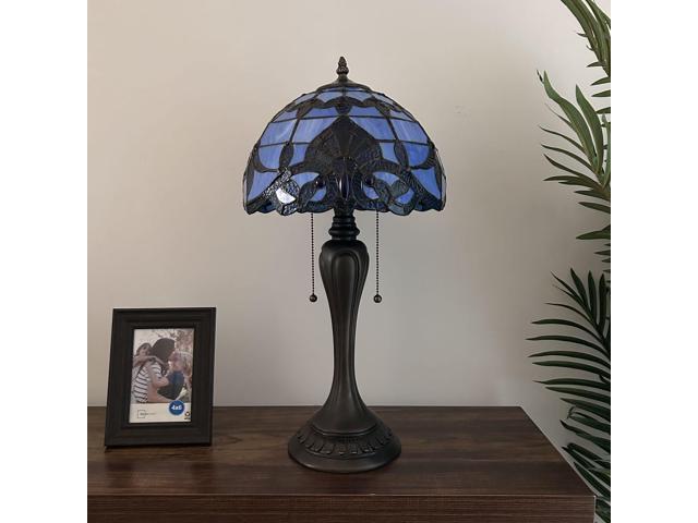 ENJOY DECOR LAMPS Tiffany Style Table Lamp Blue Stained Glass Baroque Style Lavender LED Bulbs Included for Living Room Bedroom Bedside 12'W*12'D*22'H