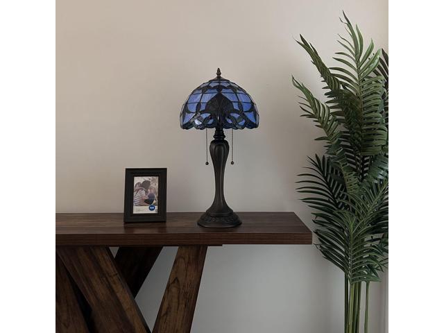 ENJOY DECOR LAMPS Tiffany Style Table Lamp Blue Stained Glass Baroque Style Lavender LED Bulbs Included for Living Room Bedroom Bedside 12'W*12'D*22'H